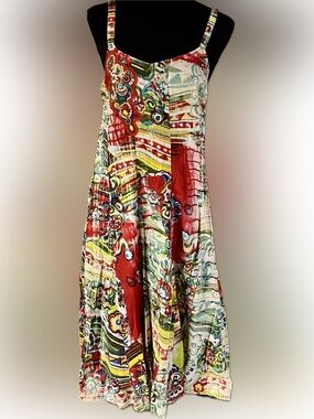 Chaudry KC NWT Lined Embellished Abstract Floral Cotton Midi Dress S Sample Rare